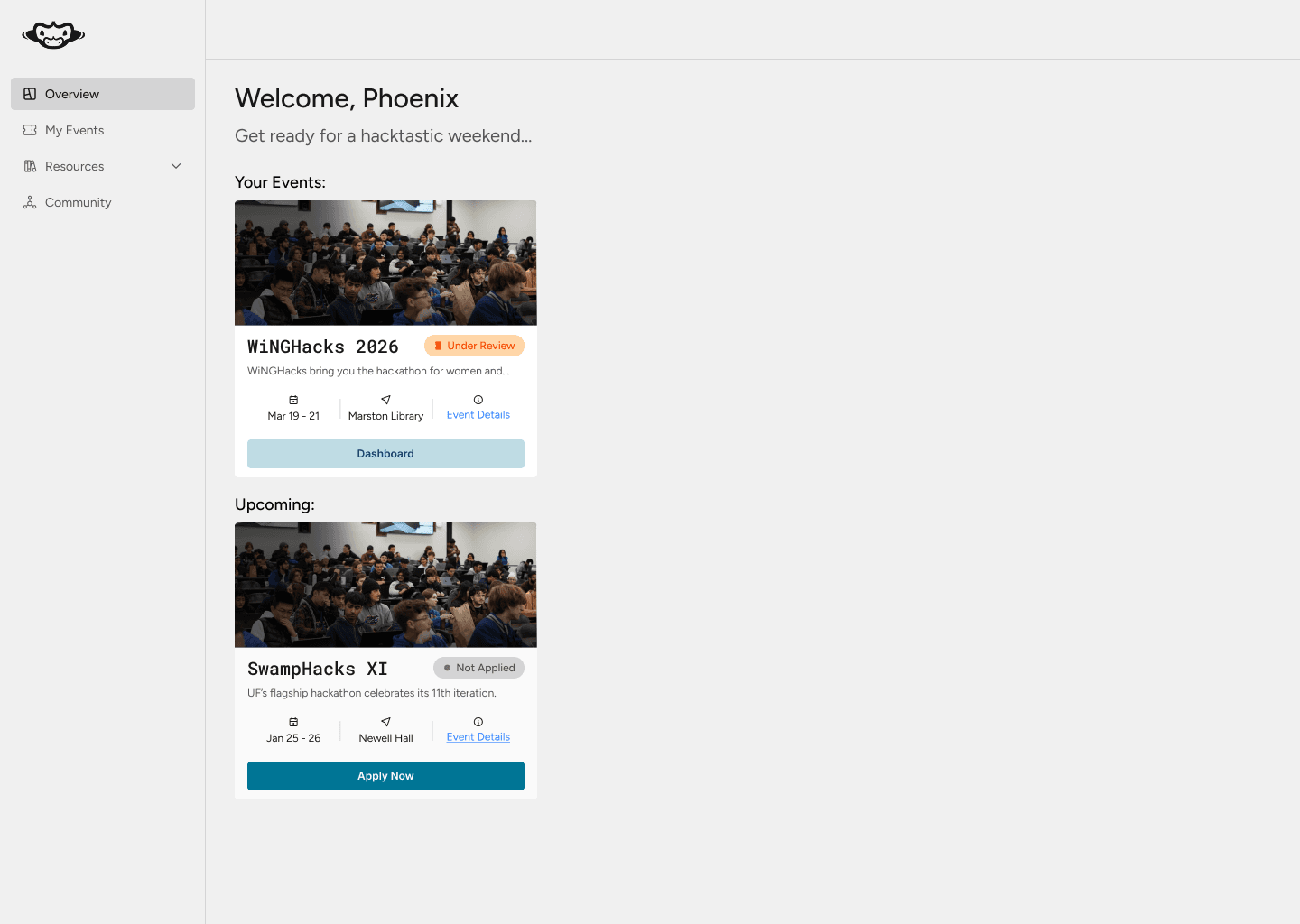SwampHacks Dashboard Design screenshot 1