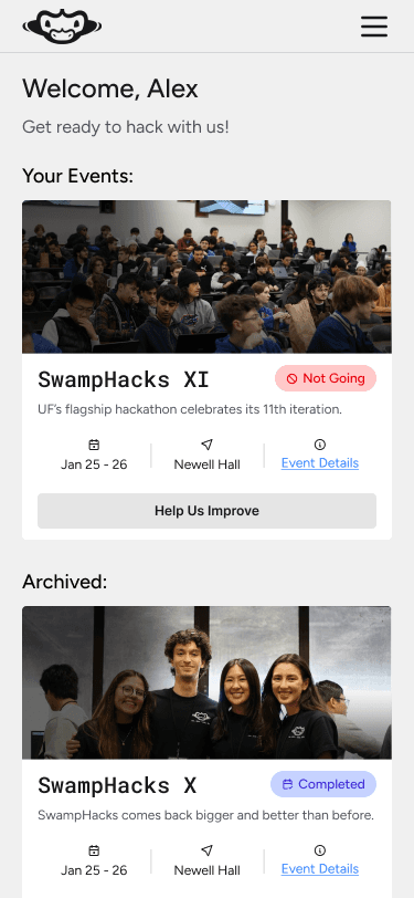 SwampHacks Dashboard Design screenshot 2
